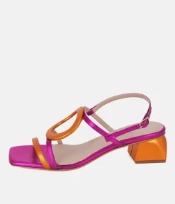 Dansi Gorgeous Metallic Pink/Orange Block Heel Sandals