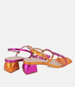 Dansi Gorgeous Metallic Pink/Orange Block Heel Sandals