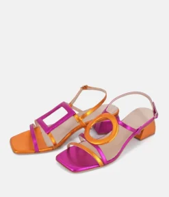 Dansi Gorgeous Metallic Pink/Orange Block Heel Sandals