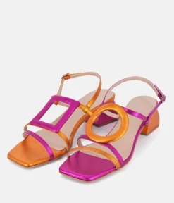 Dansi Gorgeous Metallic Pink/Orange Block Heel Sandals