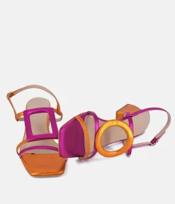 Dansi Gorgeous Metallic Pink/Orange Block Heel Sandals