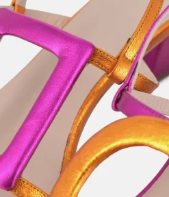 Dansi Gorgeous Metallic Pink/Orange Block Heel Sandals