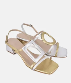 Dansi Gorgeous Silver/Gold Metallic Block Heel Sandals