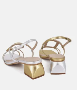 Dansi Gorgeous Silver/Gold Metallic Block Heel Sandals