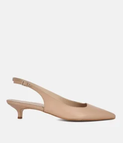 Dansi Stylish Beige Leather Kitten Heels