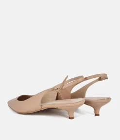 Dansi Stylish Beige Leather Kitten Heels