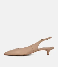 Dansi Stylish Beige Leather Kitten Heels