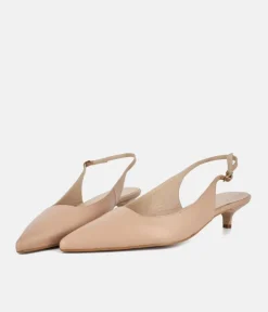 Dansi Stylish Beige Leather Kitten Heels