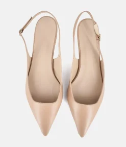 Dansi Stylish Beige Leather Kitten Heels