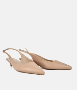 Dansi Stylish Beige Leather Kitten Heels