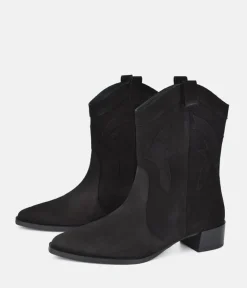 Dansi Trendy Black Suede Cowboy Ankle Boots