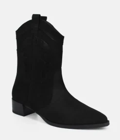 Dansi Trendy Black Suede Cowboy Ankle Boots