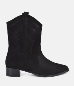 Dansi Trendy Black Suede Cowboy Ankle Boots