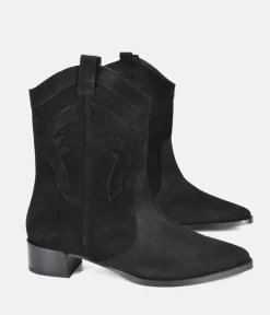 Dansi Trendy Black Suede Cowboy Ankle Boots
