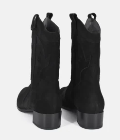 Dansi Trendy Black Suede Cowboy Ankle Boots