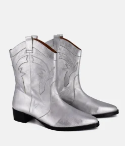 Dansi Trendy Metallic Silver Cowboy Ankle Boots