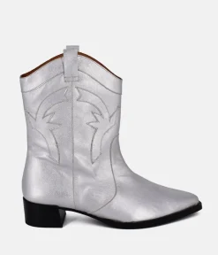 Dansi Trendy Metallic Silver Cowboy Ankle Boots