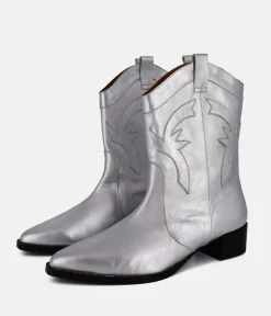 Dansi Trendy Metallic Silver Cowboy Ankle Boots
