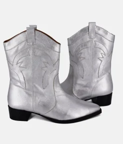 Dansi Trendy Metallic Silver Cowboy Ankle Boots