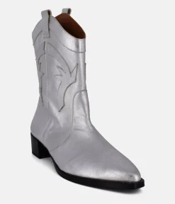 Dansi Trendy Metallic Silver Cowboy Ankle Boots