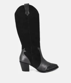 Dansi Western Inspired Black Suede Long Boots