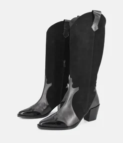 Dansi Western Inspired Black Suede Long Boots