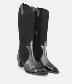 Dansi Western Inspired Black Suede Long Boots