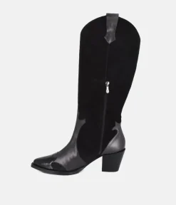 Dansi Western Inspired Black Suede Long Boots