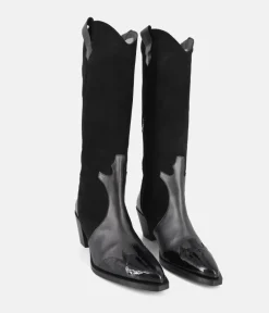 Dansi Western Inspired Black Suede Long Boots
