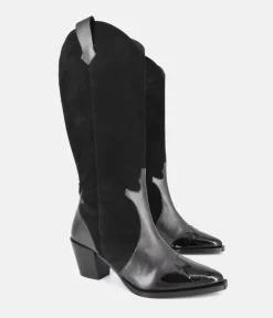 Dansi Western Inspired Black Suede Long Boots