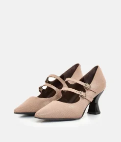 Double Strap Beige Mary Jane Style Shoes