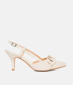 Dressy Beige Patent Slingback Heels