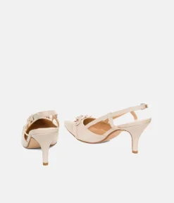 Dressy Beige Patent Slingback Heels