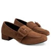 Dressy Brown Faux Suede Buckle Slip On Shoe