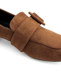 Dressy Brown Faux Suede Buckle Slip On Shoe