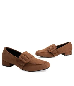 Dressy Brown Faux Suede Buckle Slip On Shoe