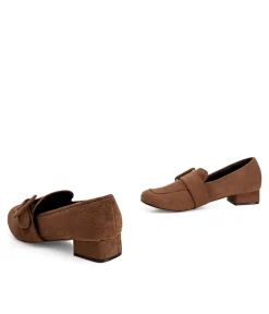 Dressy Brown Faux Suede Buckle Slip On Shoe