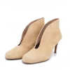 Elegant Beige Suede V Cut Heeled Shoe Boot