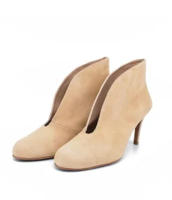 Elegant Beige Suede V Cut Heeled Shoe Boot
