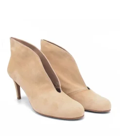 Elegant Beige Suede V Cut Heeled Shoe Boot