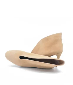 Elegant Beige Suede V Cut Heeled Shoe Boot