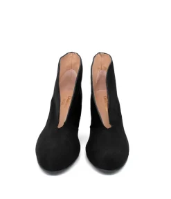 Elegant Black Suede V Cut Heeled Shoe Boot
