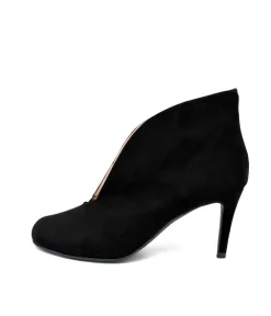 Elegant Black Suede V Cut Heeled Shoe Boot