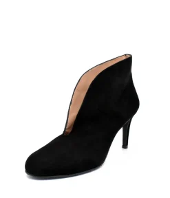 Elegant Black Suede V Cut Heeled Shoe Boot