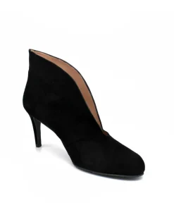 Elegant Black Suede V Cut Heeled Shoe Boot