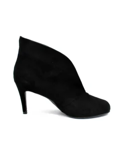 Elegant Black Suede V Cut Heeled Shoe Boot