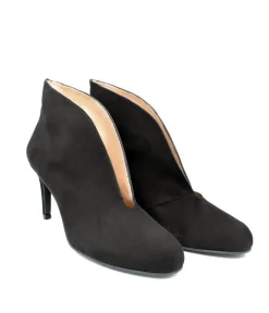 Elegant Black Suede V Cut Heeled Shoe Boot