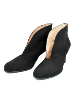 Elegant Black Suede V Cut Heeled Shoe Boot