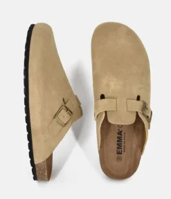 Emma Trendy Beige Suede Clog Sandals