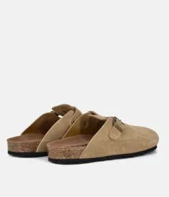 Emma Trendy Beige Suede Clog Sandals